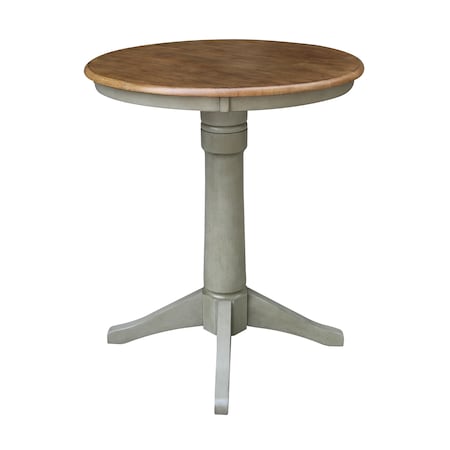 International Concepts Round 30 in Round Top Pedestal Table, Bar Height, Hickory/Stone, 30 W, 30 L, 41.9 in H, Wood K41-30RT-27B-6B-2
